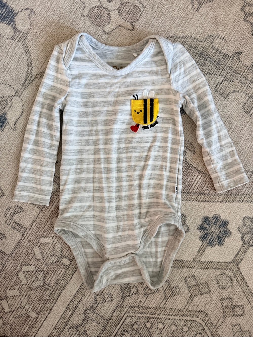 Little Sleepies Gray & White Striped Long-Sleeve One-Piece with Bee Pocket